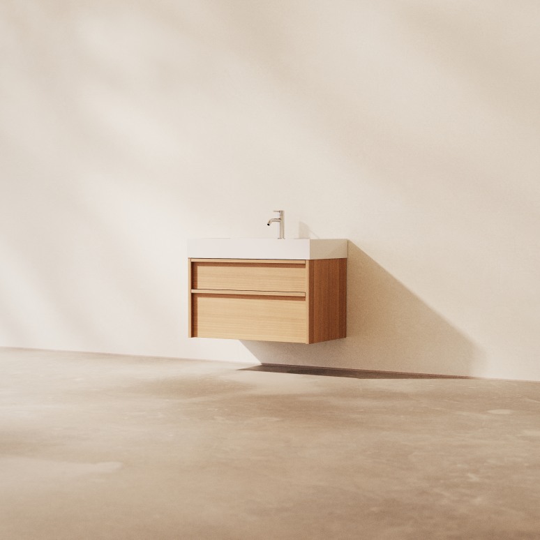 Margot - Badkamermeubel in massief eiken en beton 80 cm