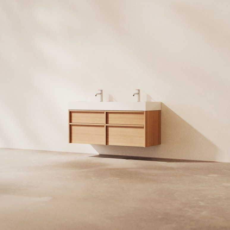 Margot - Mueble de baño de roble macizo y hormigón 120 cm