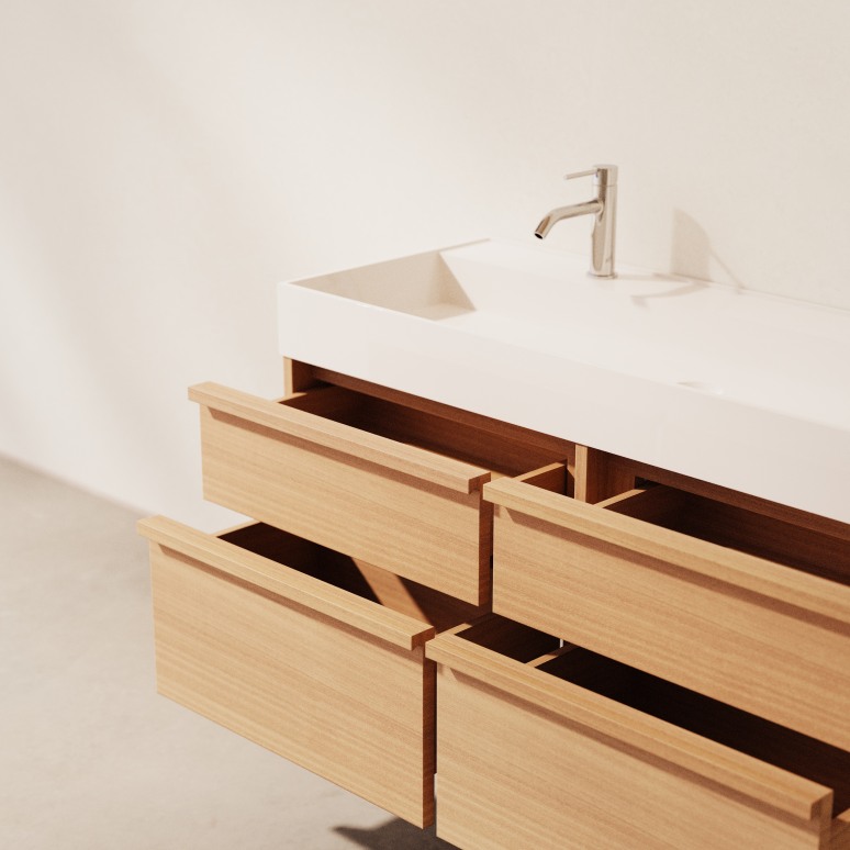 Margot - Mueble de baño de roble macizo y hormigón 120 cm