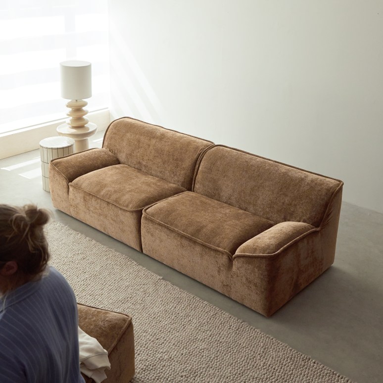 Quinto - Modulaire bank met armleuningen in camel stof, 3-zits