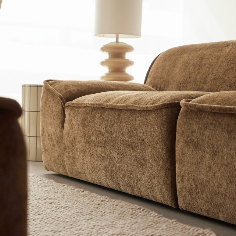 Quinto - Canapé modulable avec accoudoirs en tissu camel, 3 places