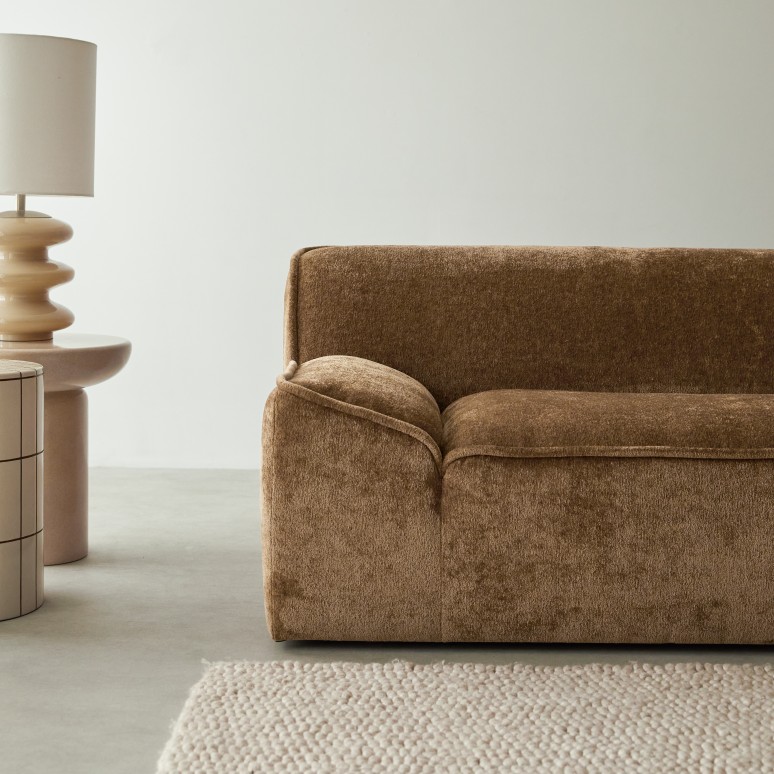 Quinto - Sofá modular con reposabrazos de tela camel, 3 plazas