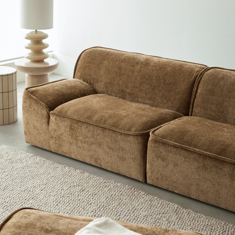 Quinto - Modulaire bank met armleuningen in camel stof, 3-zits