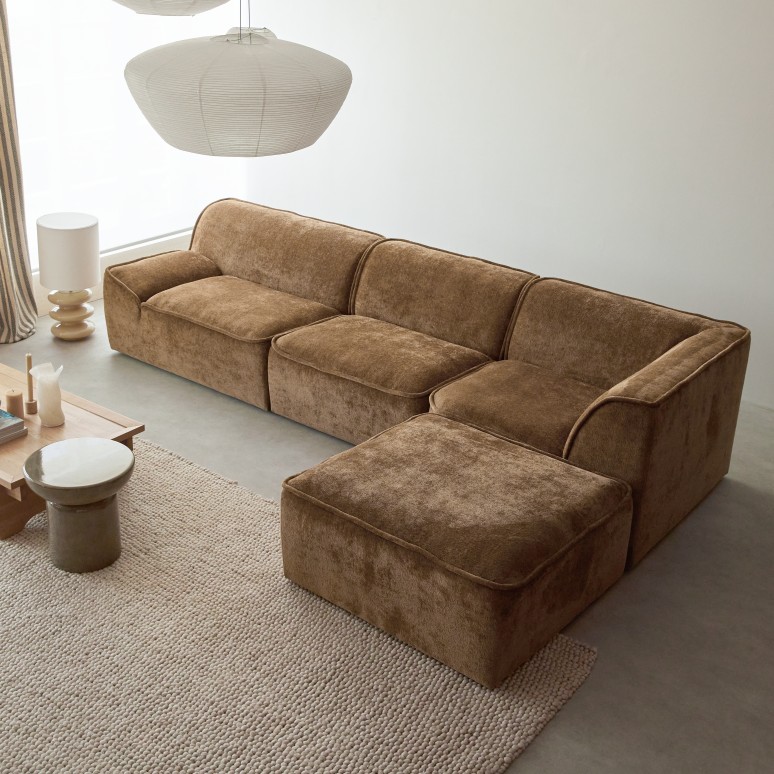 Quinto - Ecksofa rechts aus Stoff in Camel, 4-5 Sitzplätze