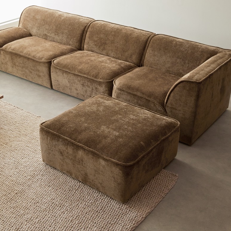 Quinto - Ecksofa rechts aus Stoff in Camel, 4-5 Sitzplätze