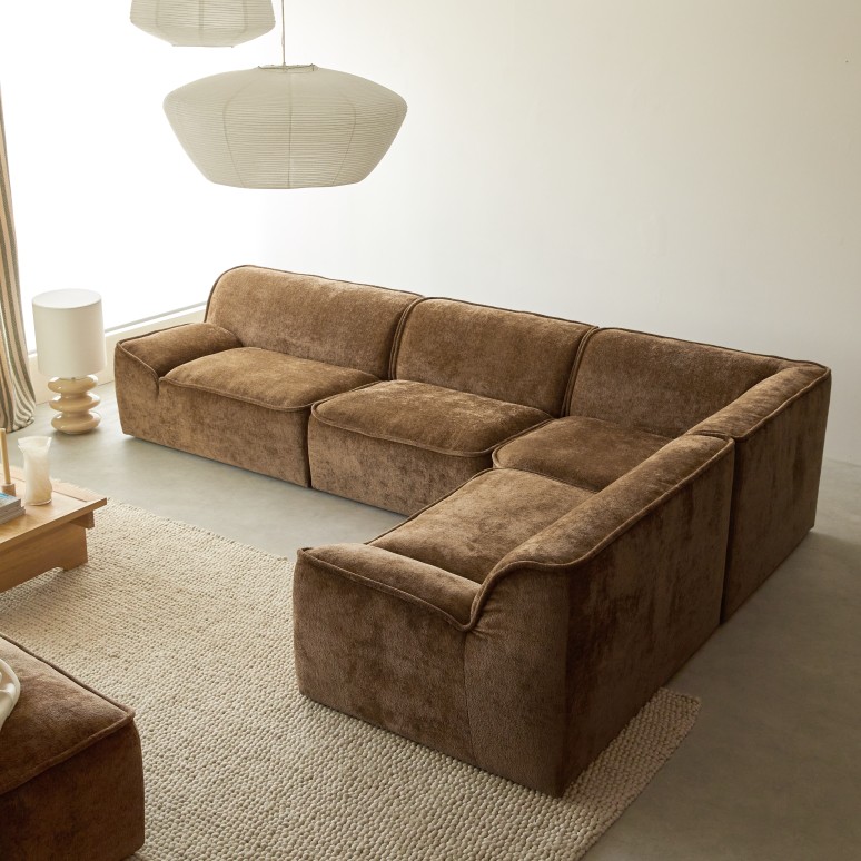 Quinto - Ecksofa aus Stoff in Camel, 5-Sitzer