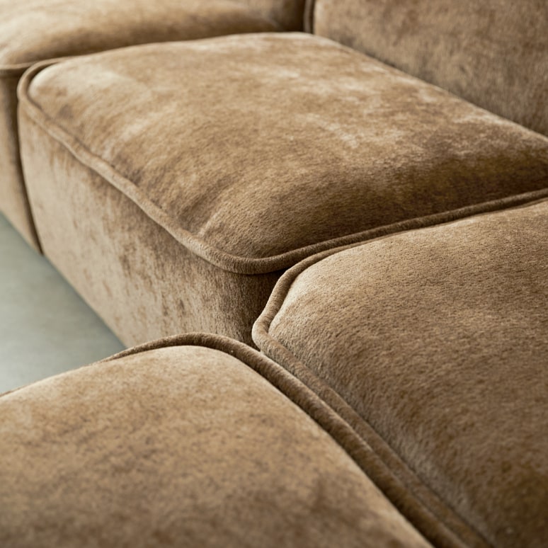 Quinto - Canapé d'angle modulable en tissu camel, 5 places