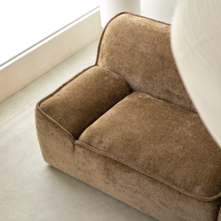 Quinto - Canapé d'angle modulable en tissu camel, 4 places