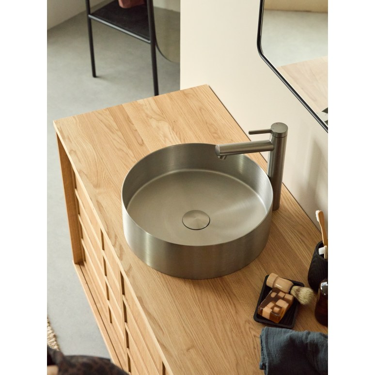 Inès - Lavabo redondo de acero inoxidable ∅ 36 cm