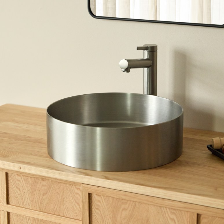 Inès - Lavabo redondo de acero inoxidable ∅ 36 cm