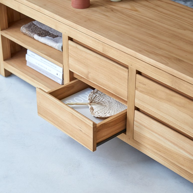 Patio - Mueble para TV de teca maciza de 200 cm