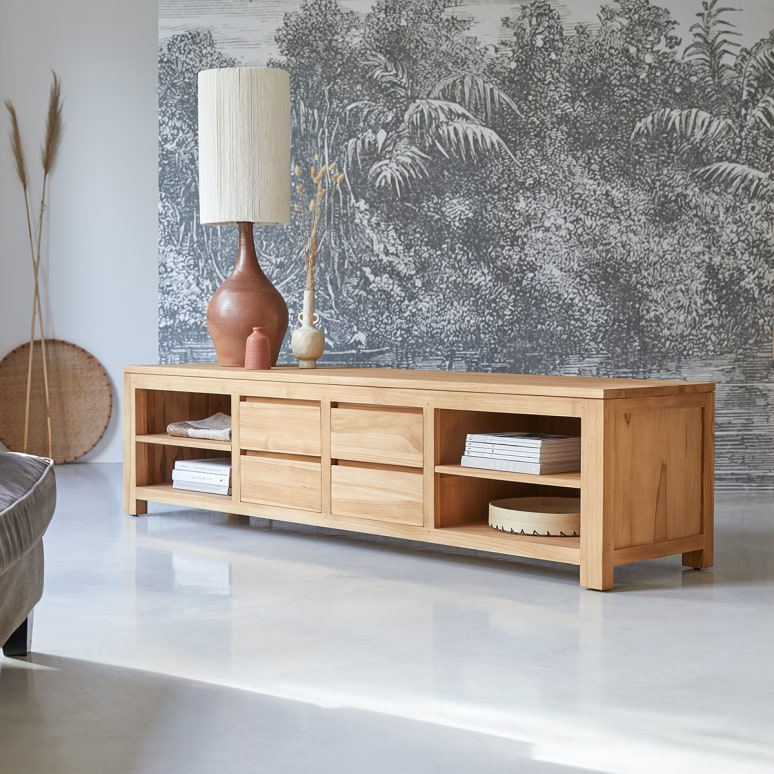 Patio - Mueble para TV de teca maciza de 200 cm