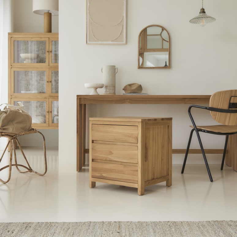Eden - Solid teak desk with drawer storage unit