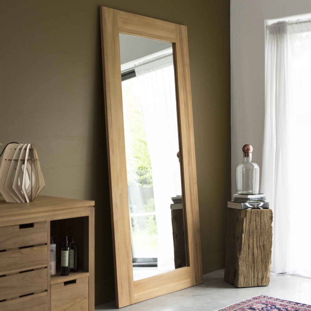 Square - Specchio in teak massello 200x90 cm