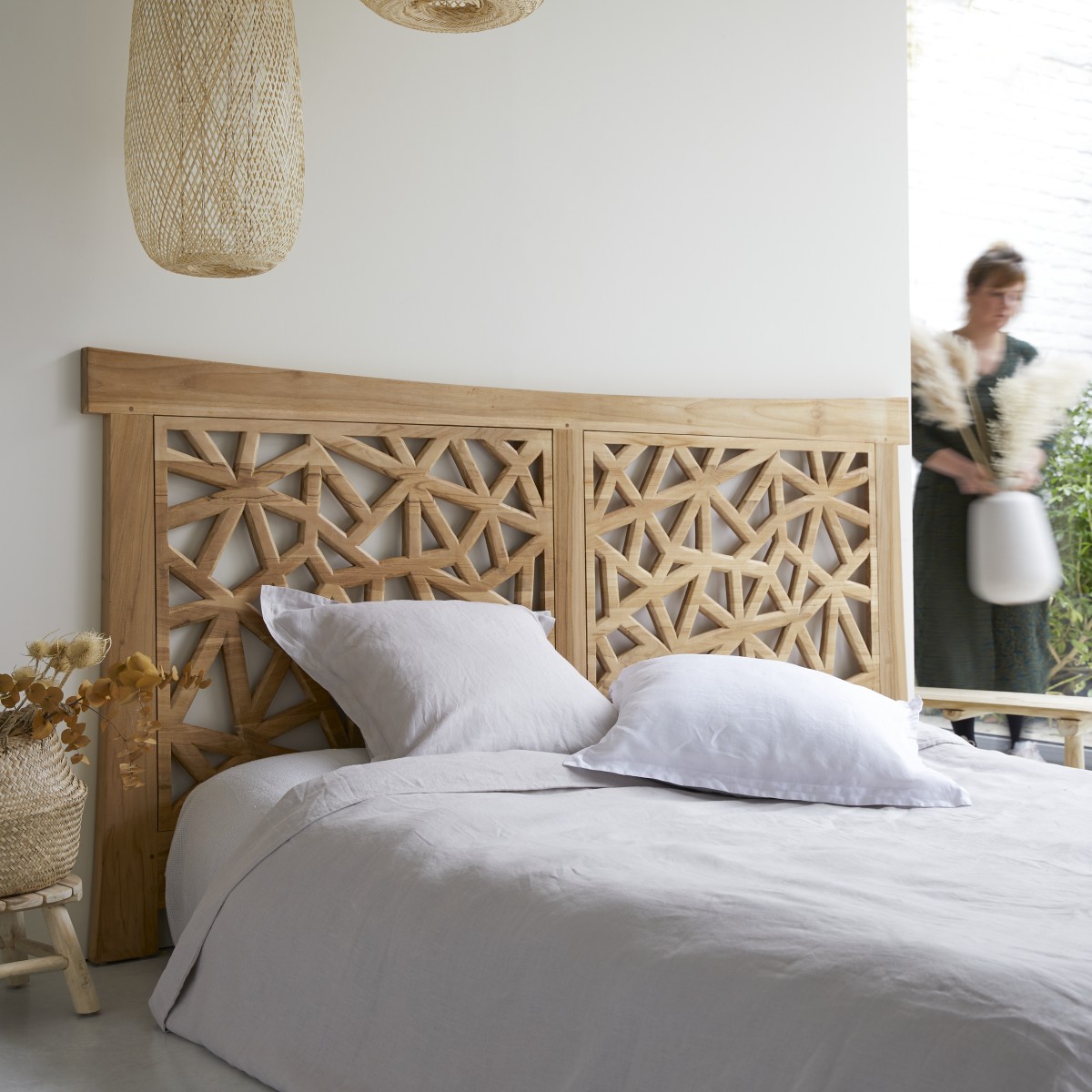 Gentong Solid Teak King Size Headboard - Unique Design