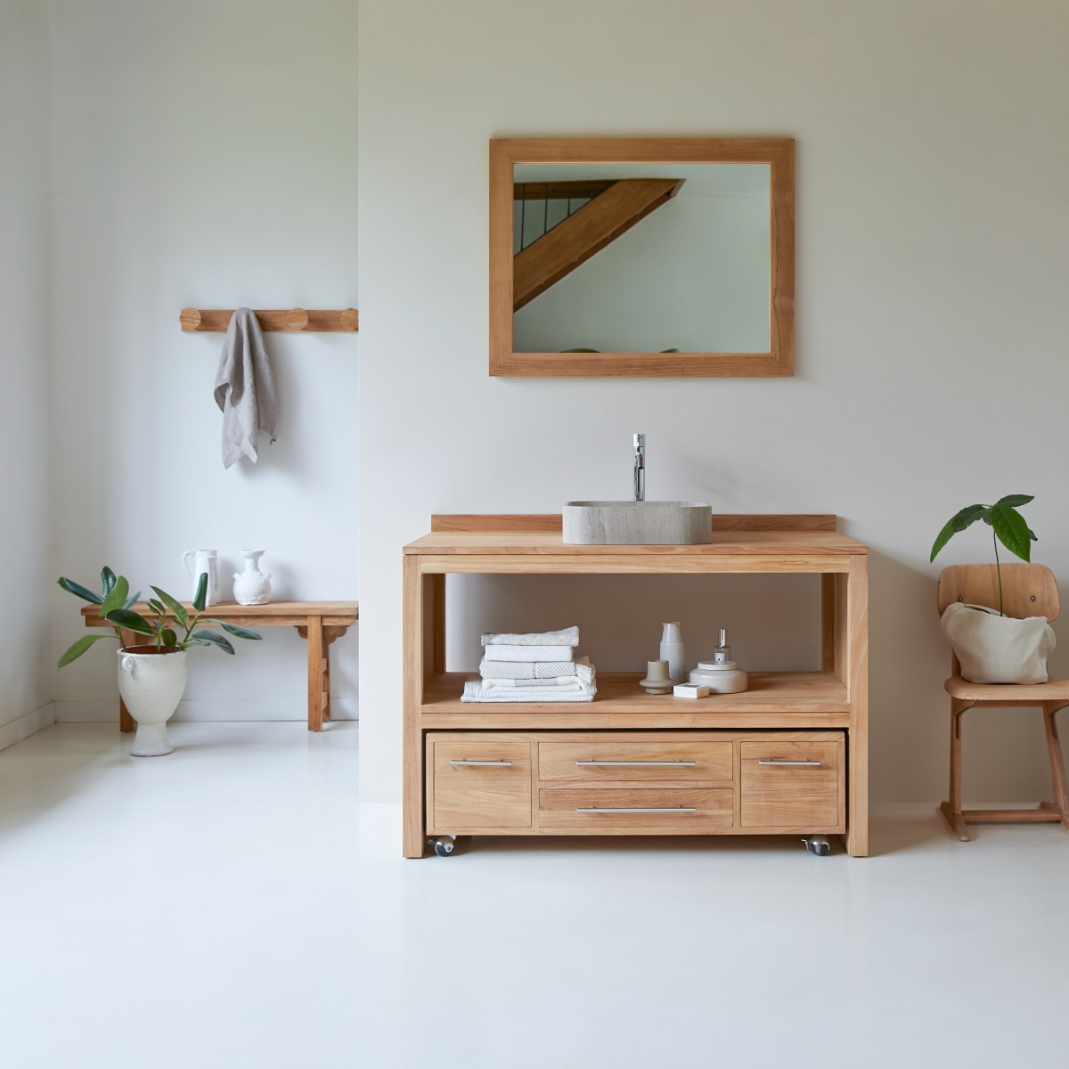 Meuble Salle de bain en bois de teck brut 120 Layang FSC - Tikamoon