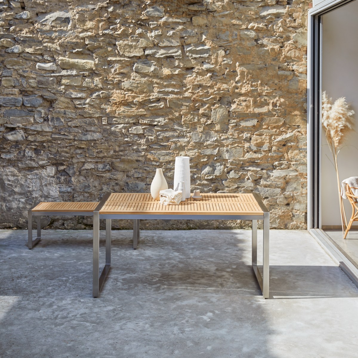 Table de jardin en bois de teck et inox 150 Arno Tikamoon