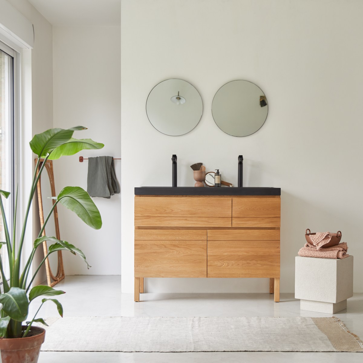 Meuble Salle de bain en bois de chêne et pierre de lave 120 Easy FSC® - Tikamoon