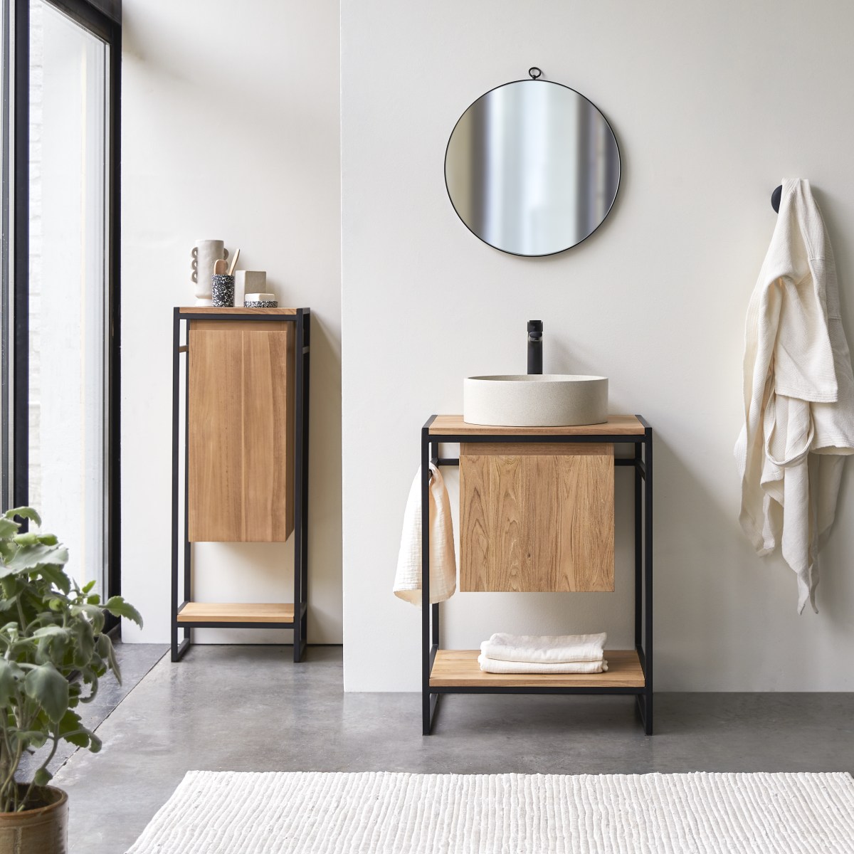 Meuble Salle de bain en bois de teck et métal 60 Michal FSC® - Tikamoon
