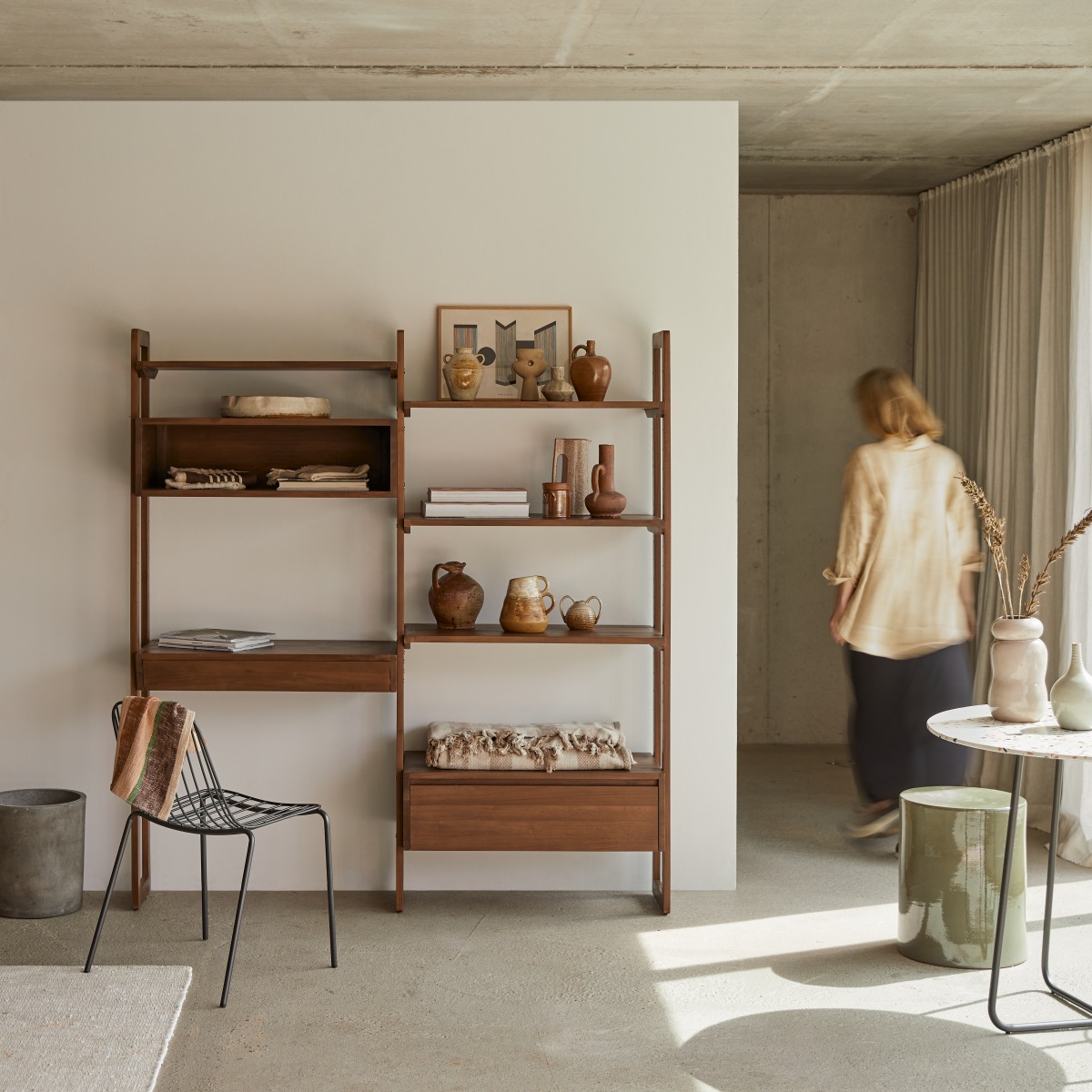 Bibliothèque en bois de teck massif recyclé 165x180 Wall FSC® - Tikamoon