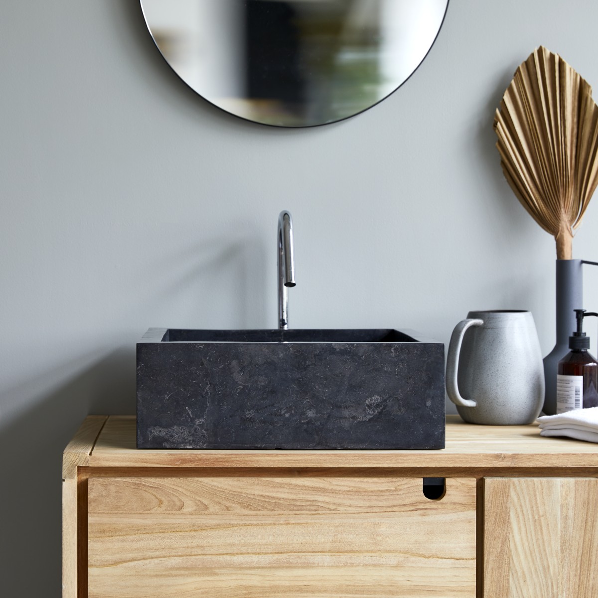 Vasque de salle de bain en marbre Slats dark grey Tikamoon