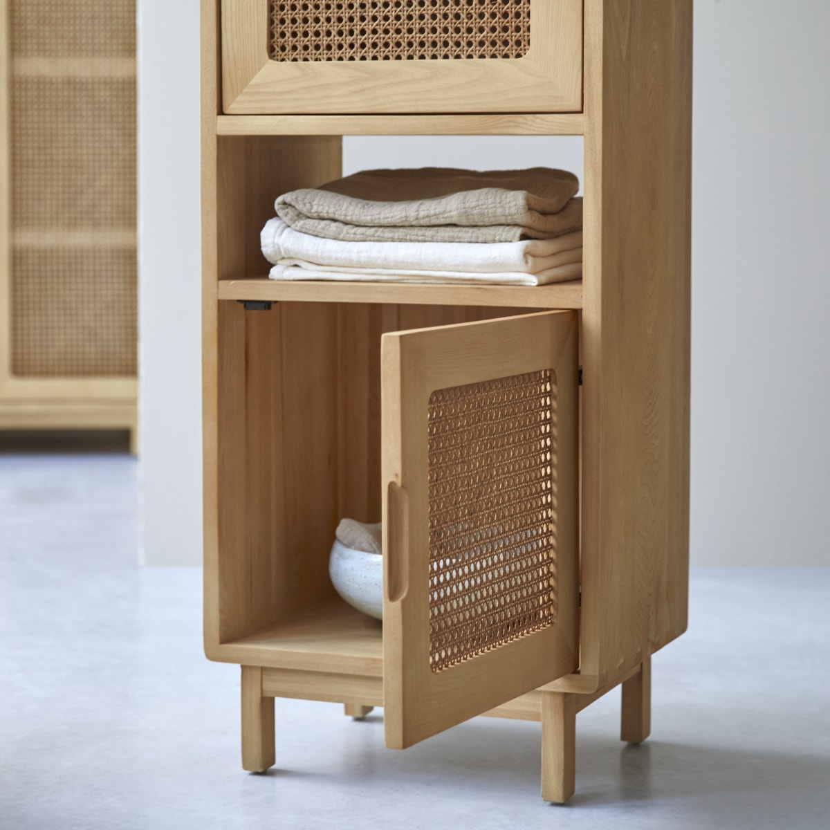 Luis - Solid elm and canework low Bookcase