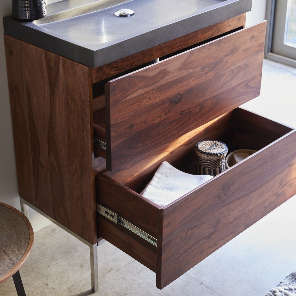 Nova - Solid sheesham and lava stone bathroom cabinet 80 cm