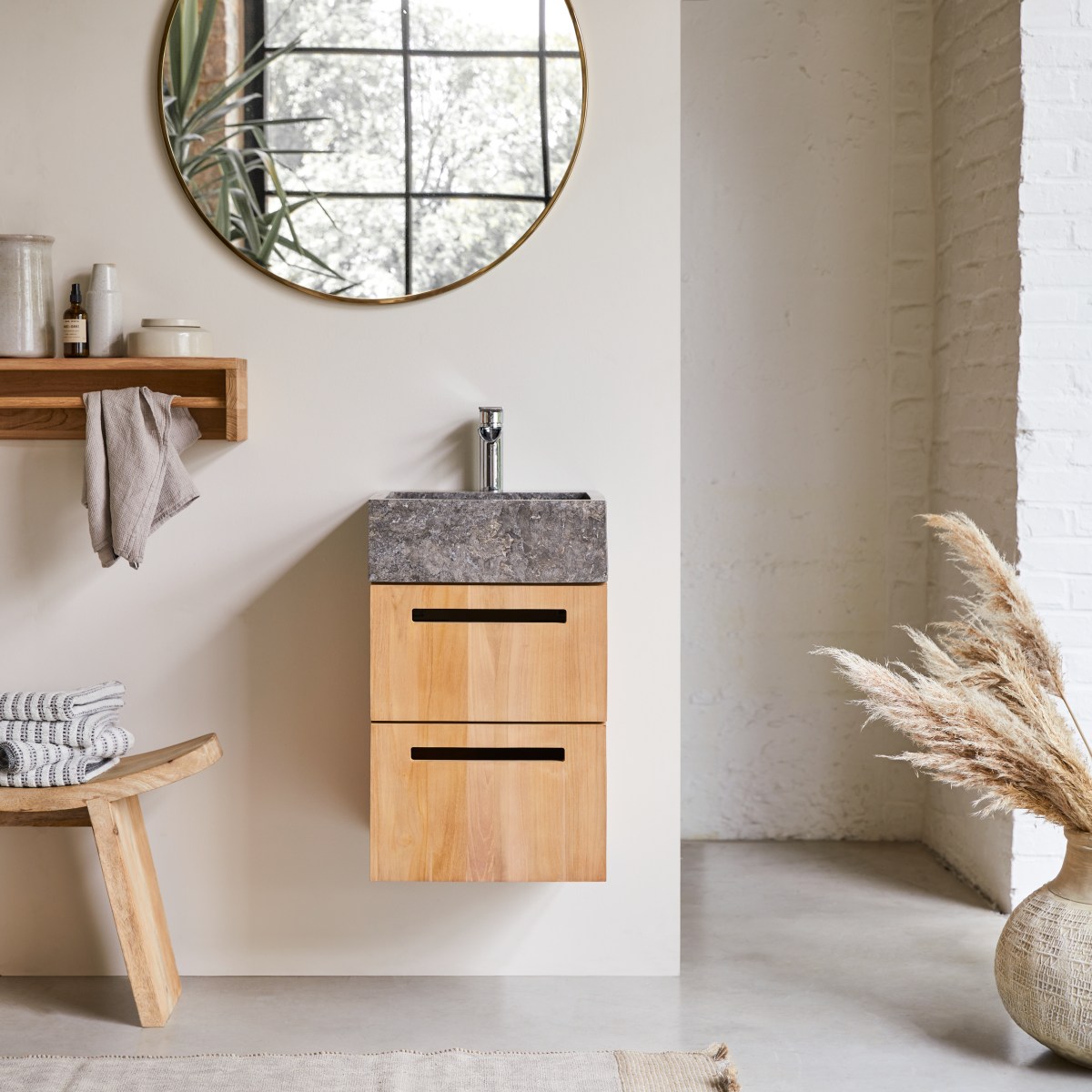Badezimmermobel aus massivem Teakholz und Marmor 40 cm Badezimmer Badmobel Tikamoon