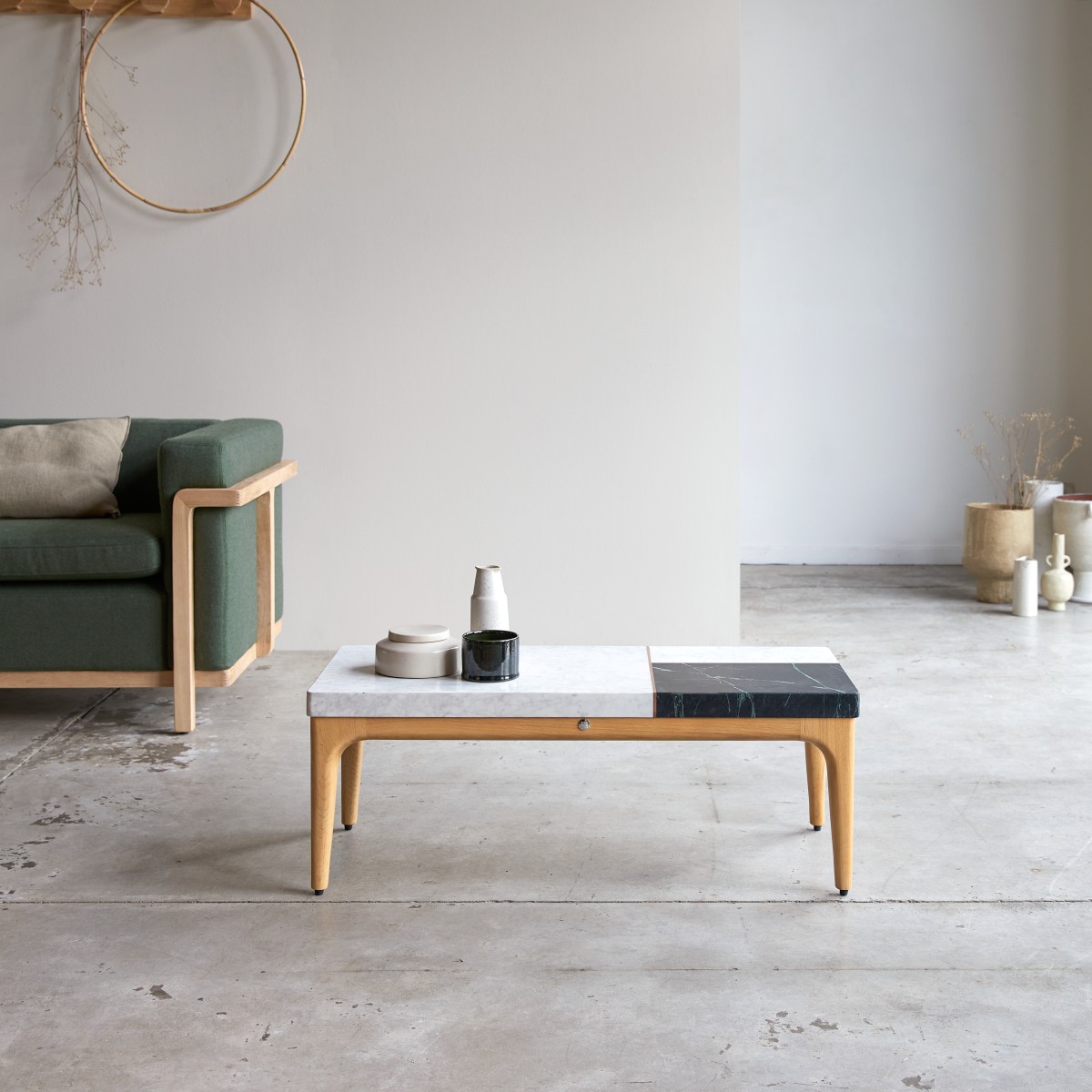 Solid oak and marble Coffee Table 95x40 cm Living room Coffee Tables Tikamoon