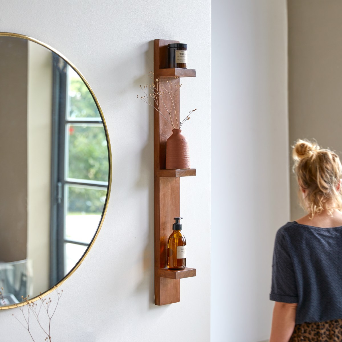 bahya - etagère de salle de bain verticale en bois de palissandre massif