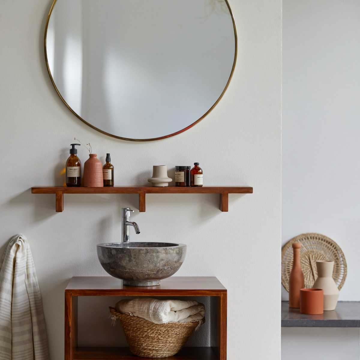 bahya - etagère de salle de bain horizontale en bois de palissandre massif