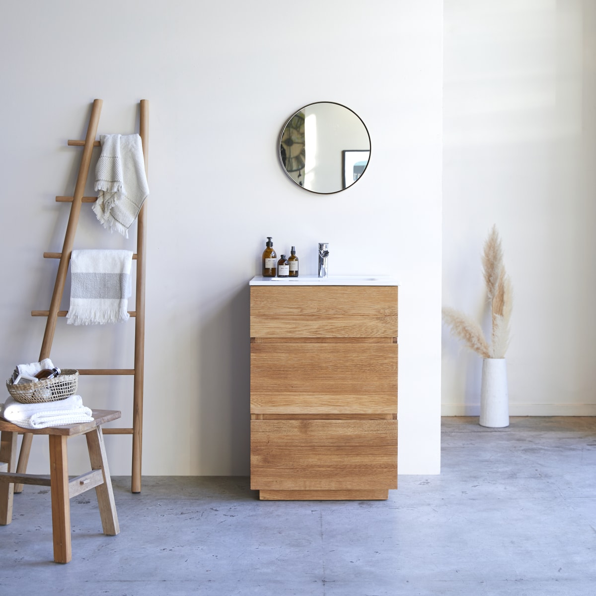 Meuble Salle de bain en bois de chêne et céramique 60 Karl FSC - Tikamoon