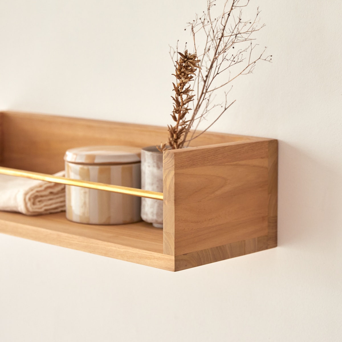 Sasha - Estantería mural de baño de teca maciza de 60 cm
