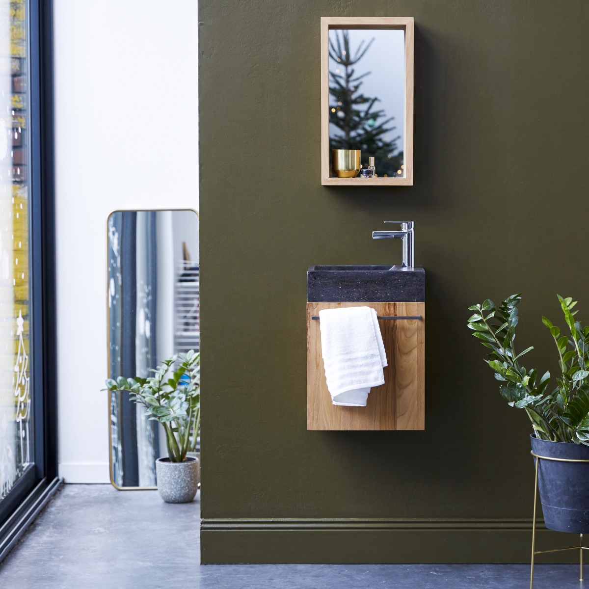 Meuble Lave main suspendu en bois de teck et marbre Stelle black FSC® - Tikamoon