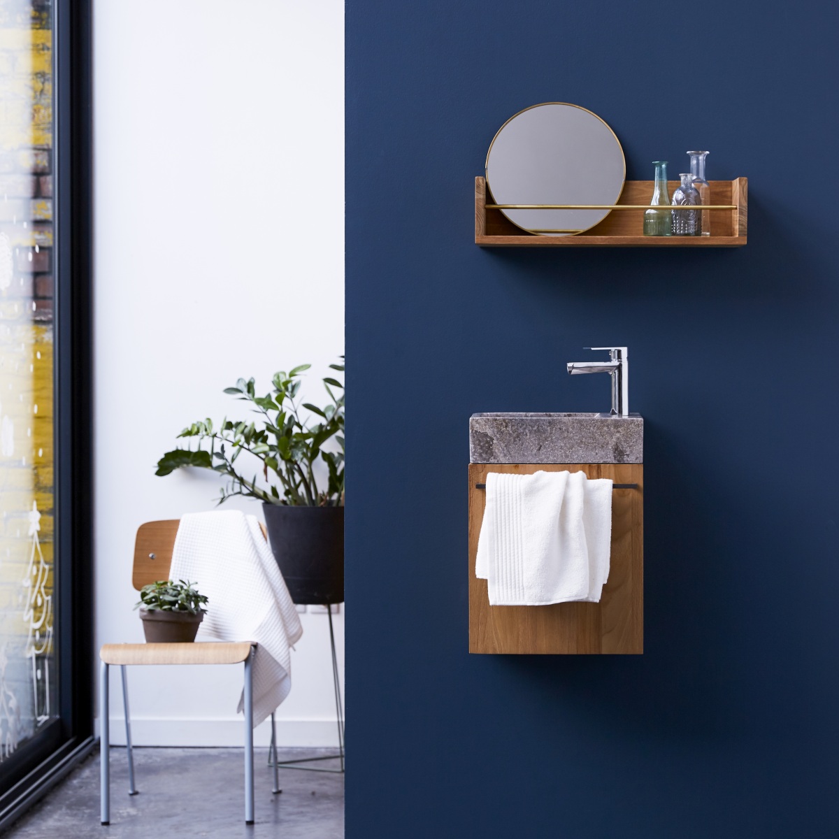 Meuble Lave main suspendu en bois de teck et marbre Stelle grey FSC® - Tikamoon