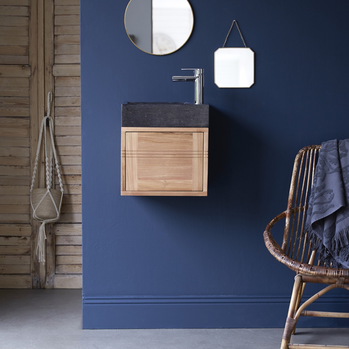 Meuble Lave main en bois de teck et marbre Basic black FSC® - Tikamoon