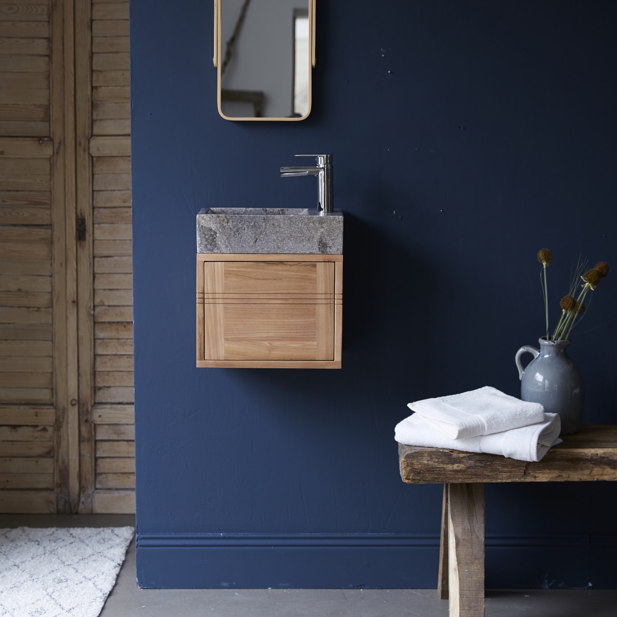 Meuble Lave main en bois de teck et marbre Basic grey FSC - Tikamoon