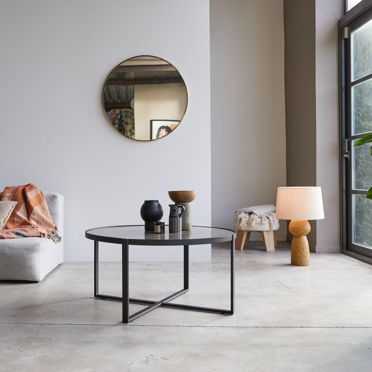 Metal and marble coffee table 90 cm Living room furniture Tikamoon