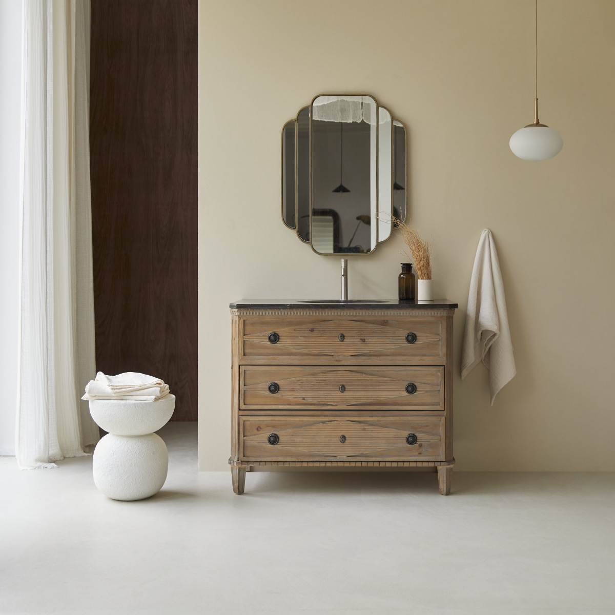 Meuble en bois de pin avec simple vasque 100 Emily FSC - Tikamoon