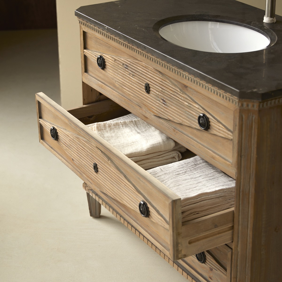 Emily - Mueble de baño de pino y piedra de 100 cm