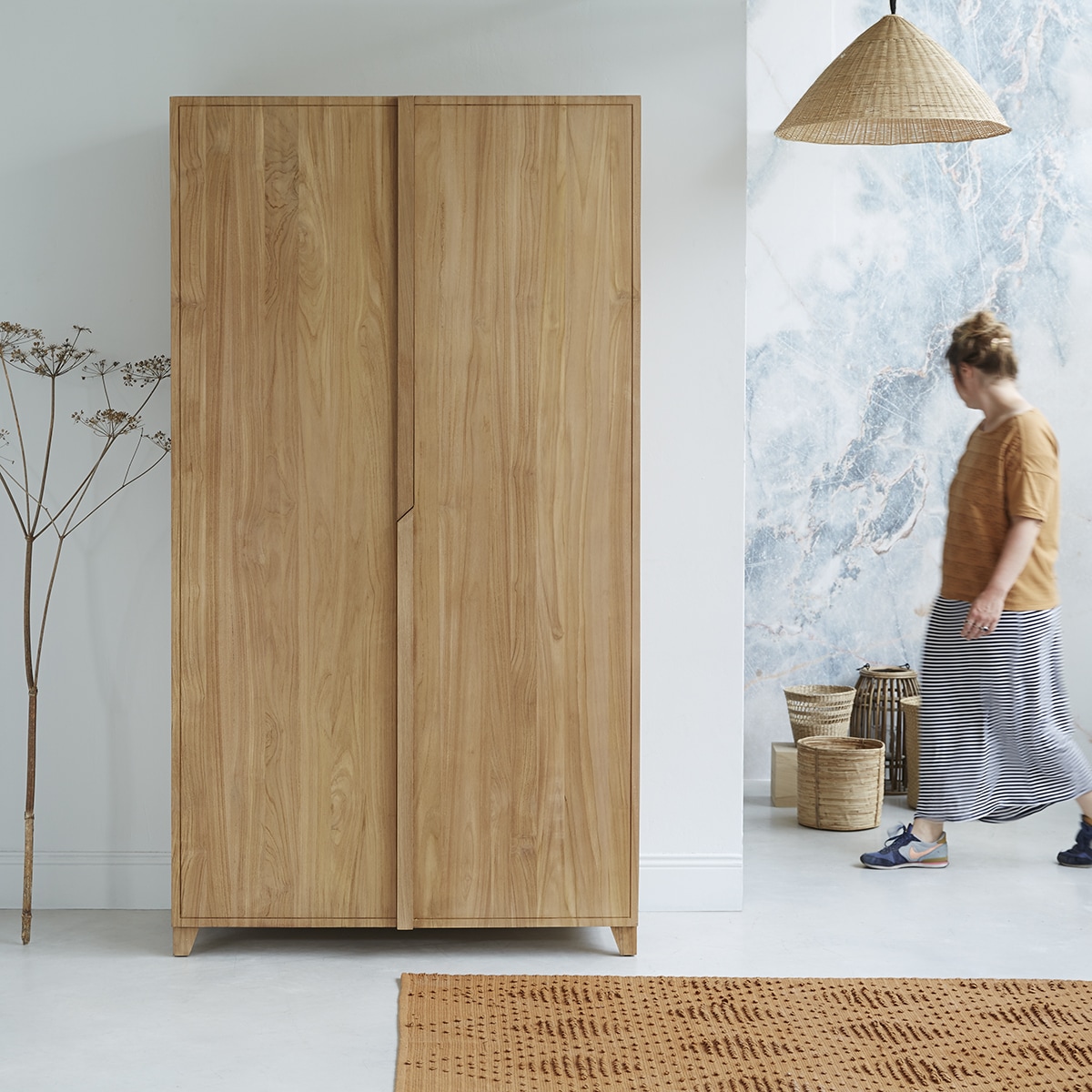 Armoire Avec Portes Tissu Et Tiroir - Chêne - 79x50x175 Cm - Tringle Et étagère