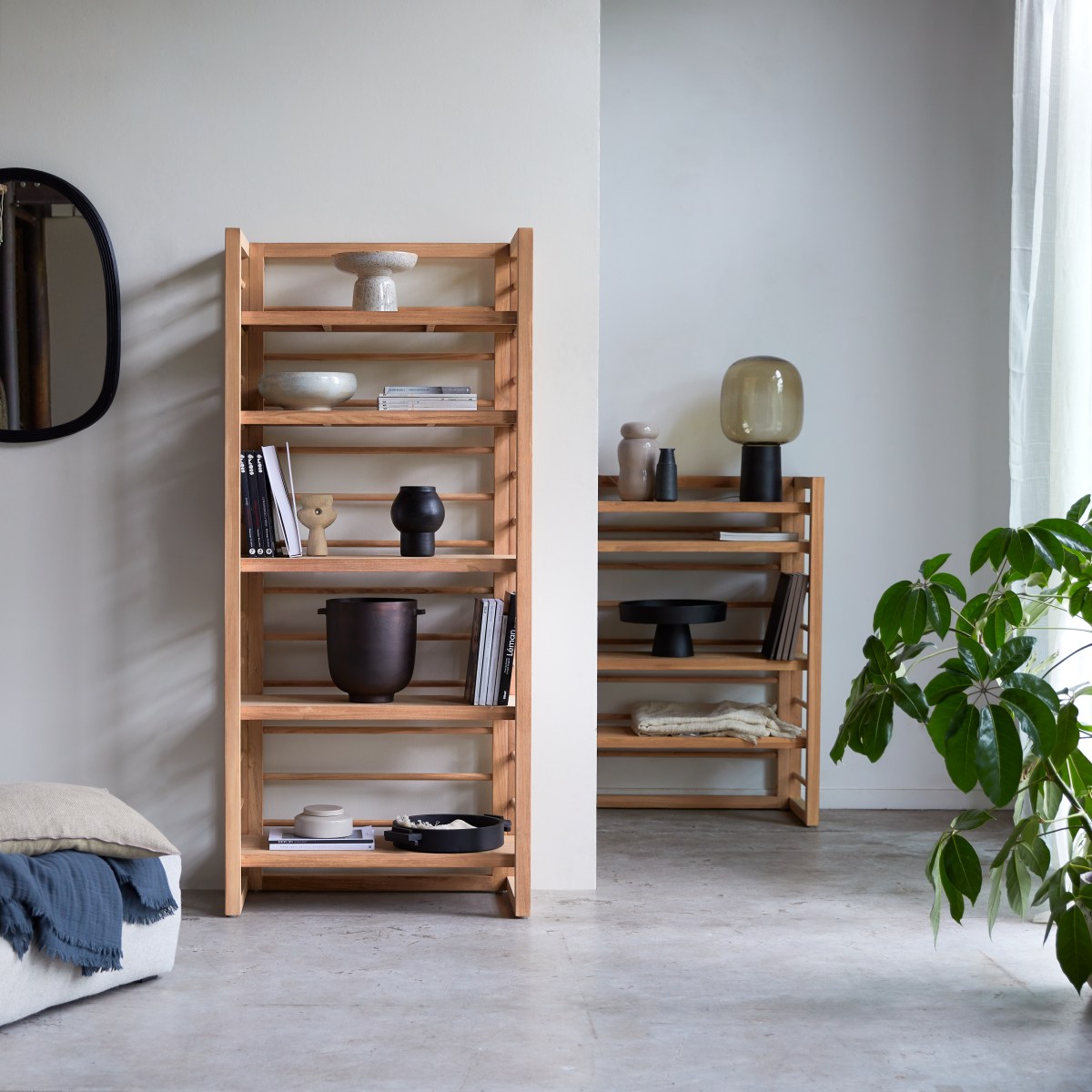 Sera - Solid teak high Bookcase