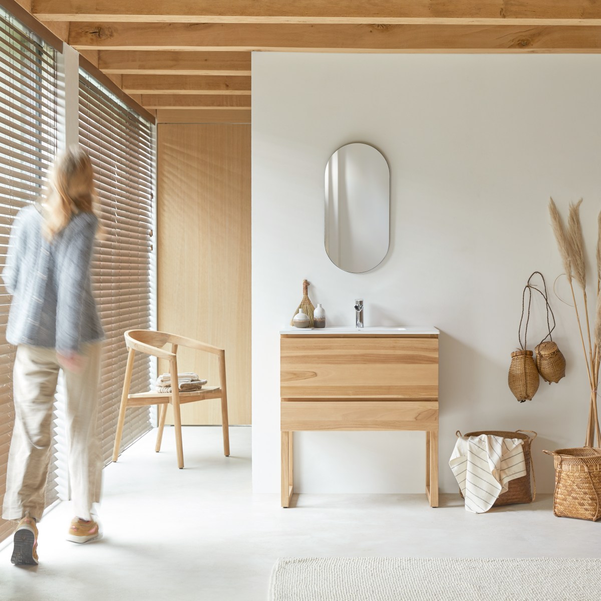 Meuble Salle de bain en bois de teck et céramique 80 Edgar FSC - Tikamoon