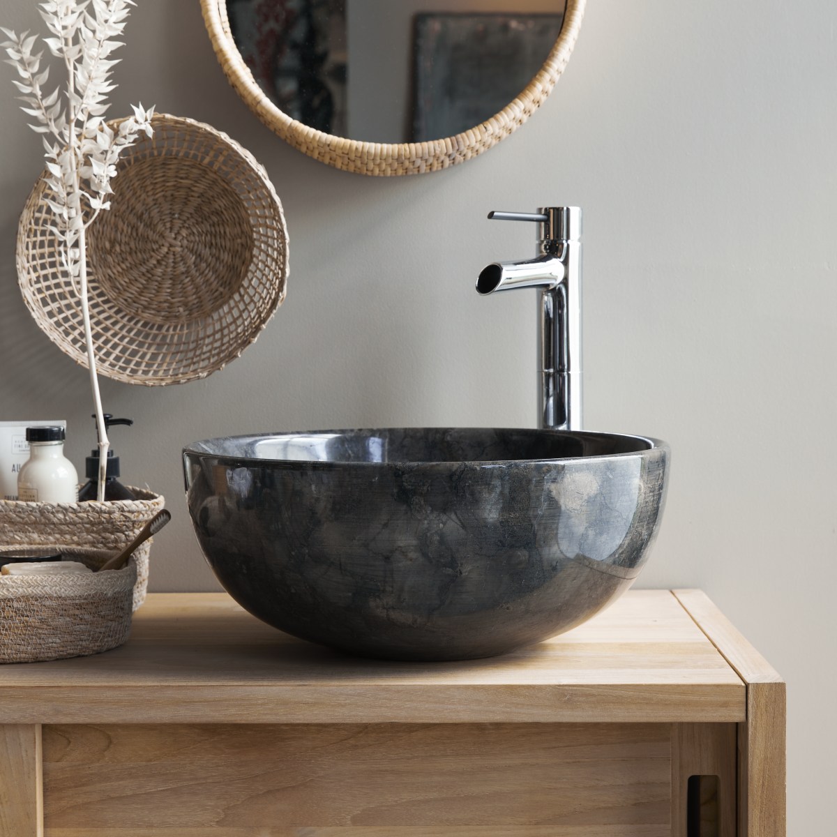 Vasque ronde en marbre Mia dark Grey Tikamoon
