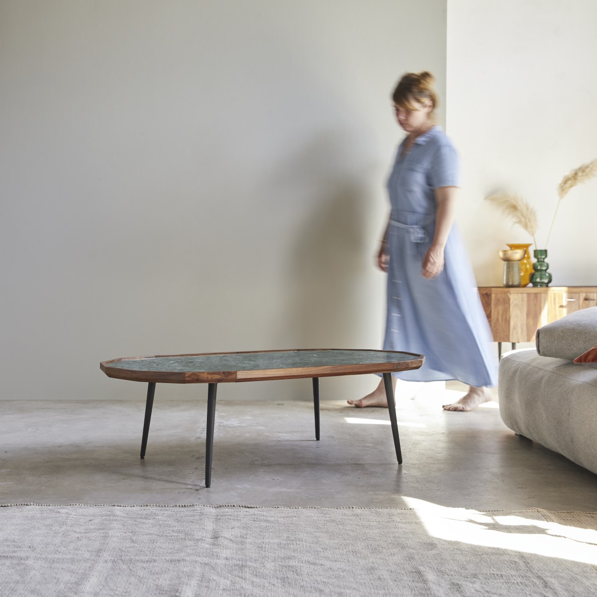 Table basse en bois de palissandre et marbre 120 x 60 Jade Tikamoon