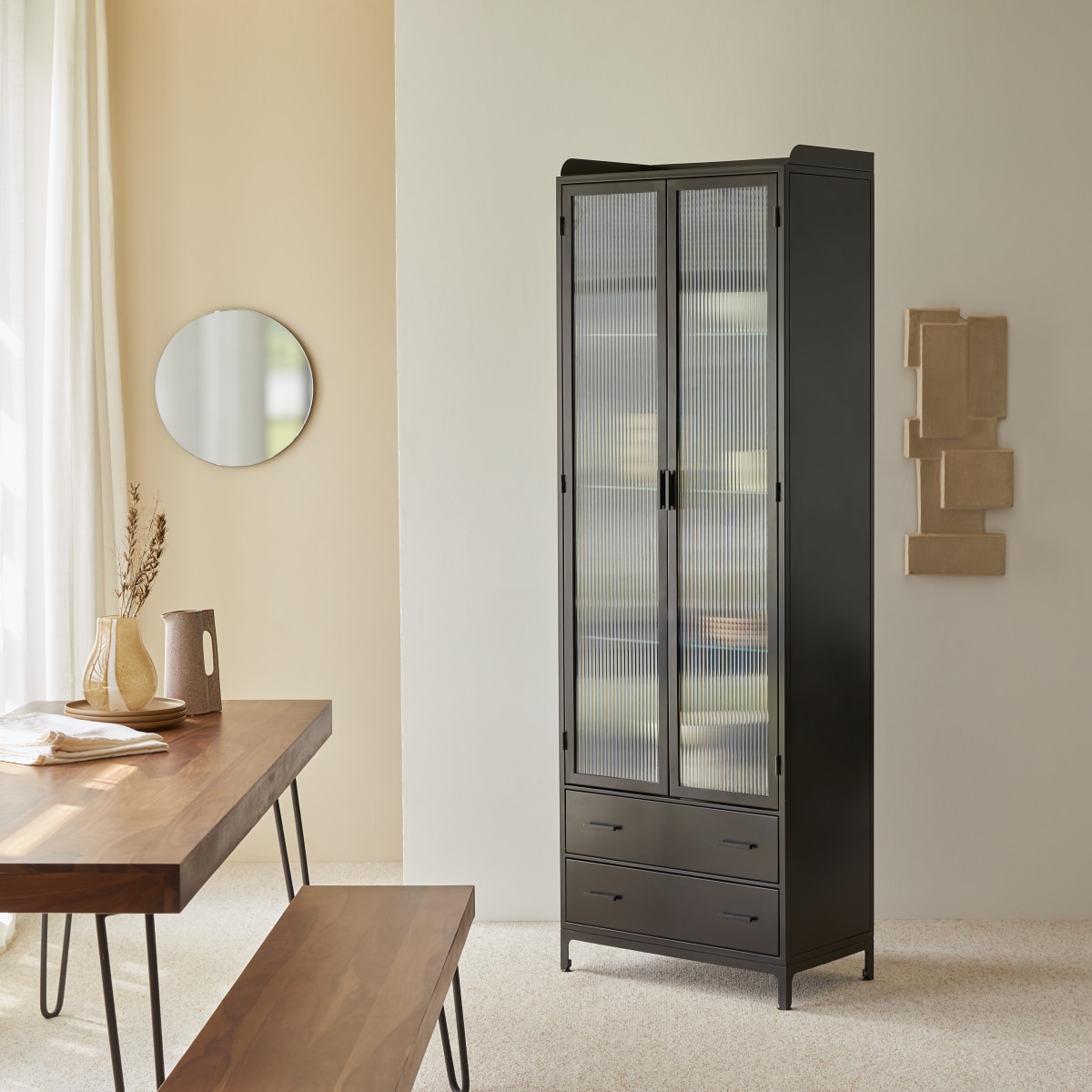 Tall wood cabinet with glass doors hotsell