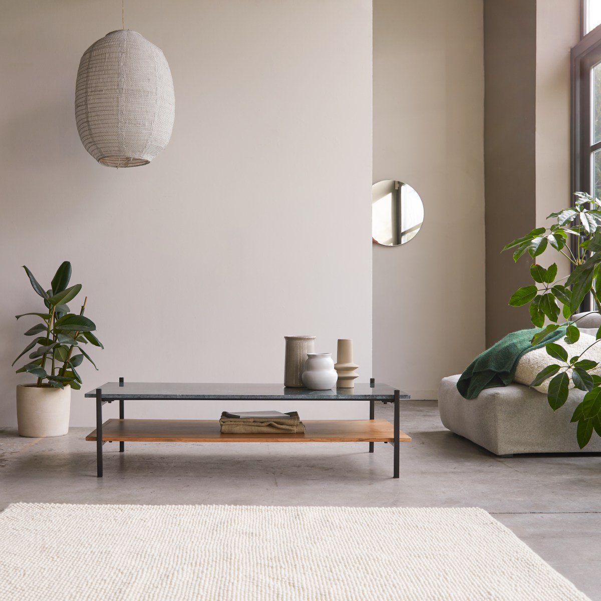 Table basse en bois d'acacia massif et marbre 130x65 Edit Tikamoon