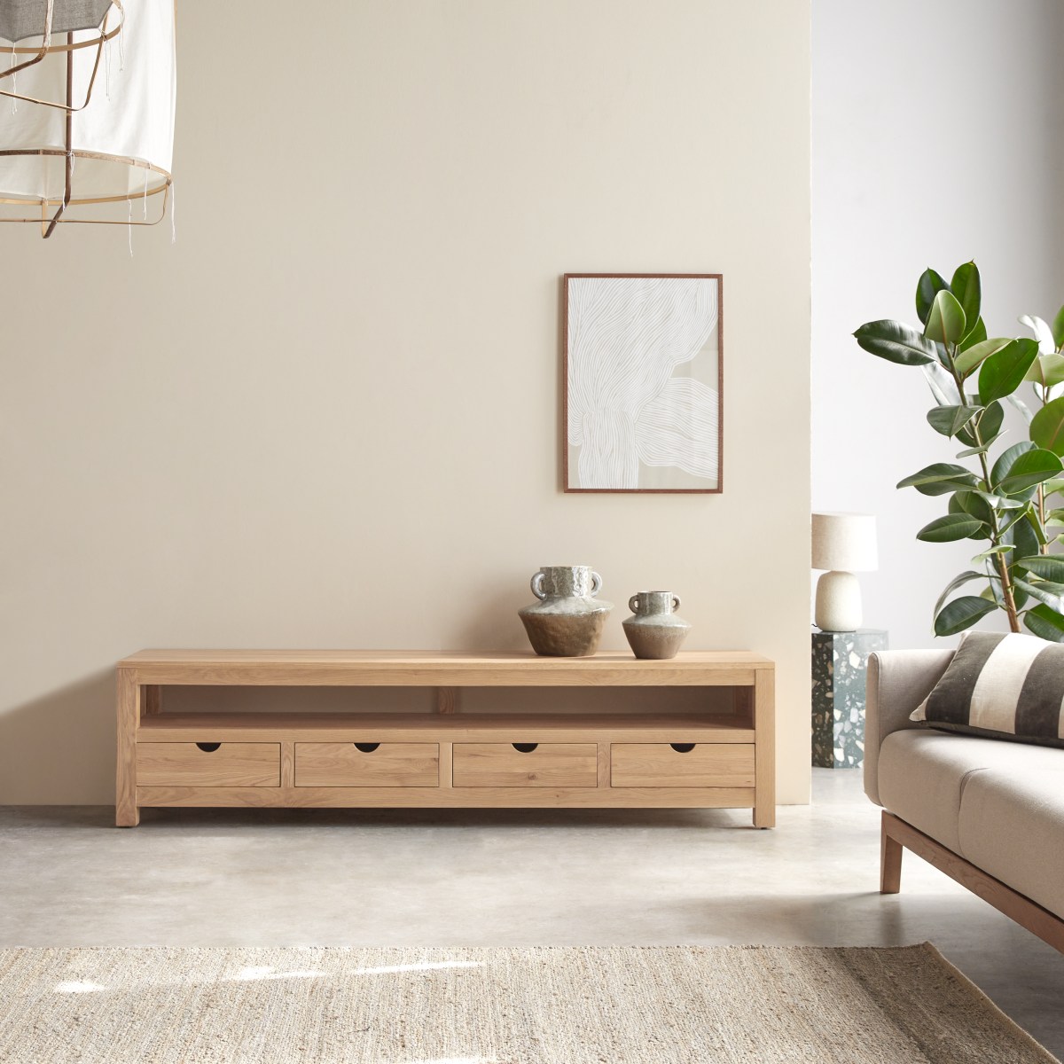 Meuble TV en bois de chêne massif Oliver 200 cm FSC® - Tikamoon