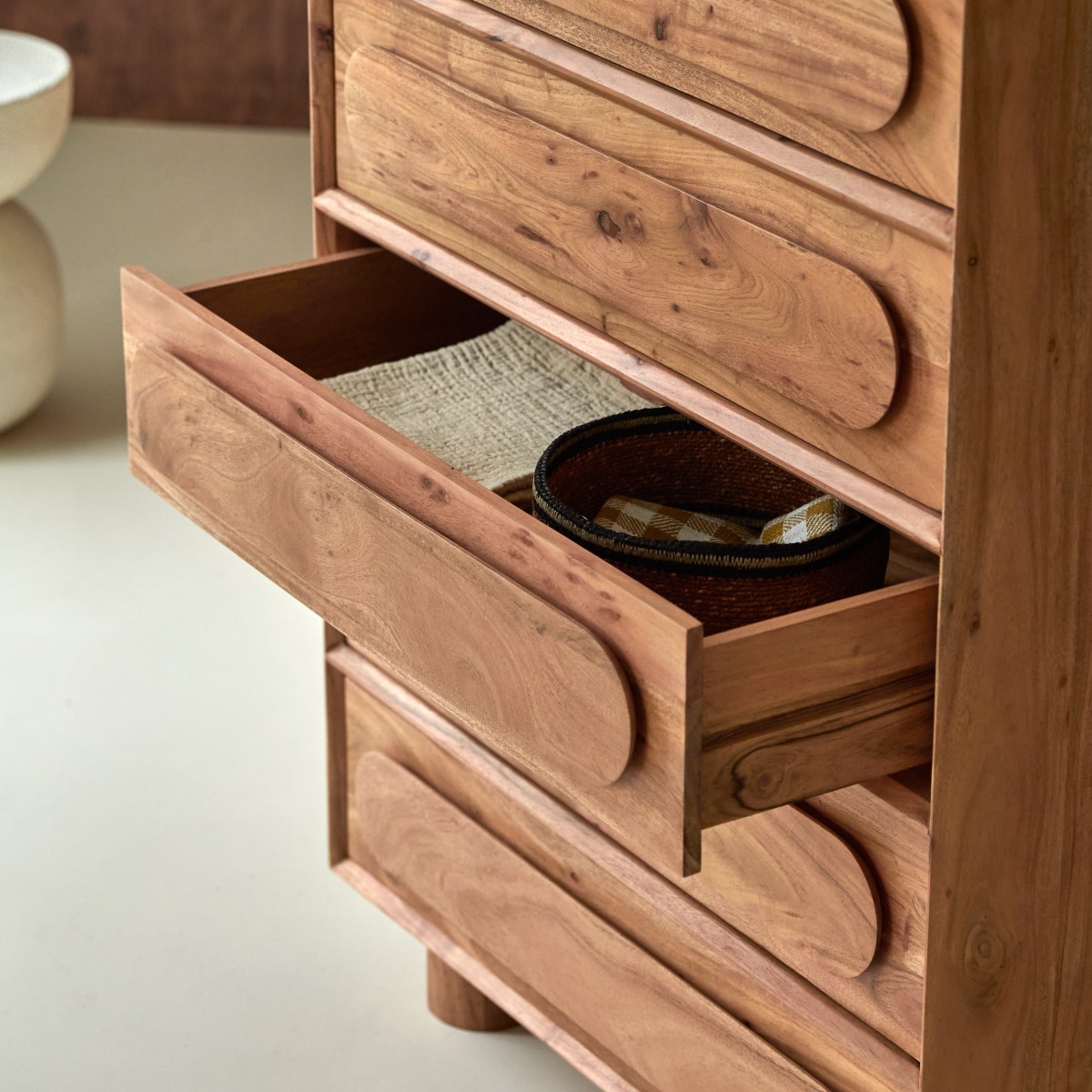 Olga - Solid acacia storage chest of drawers