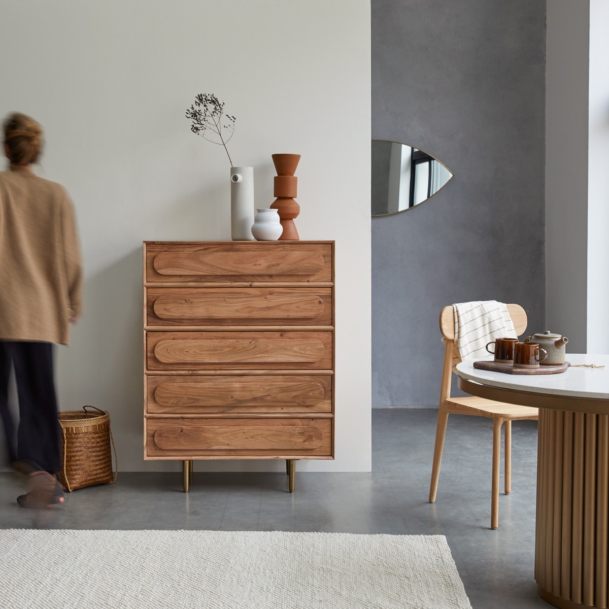 Chiffonnier de rangement en bois d'acacia 5 tiroirs Olga Tikamoon